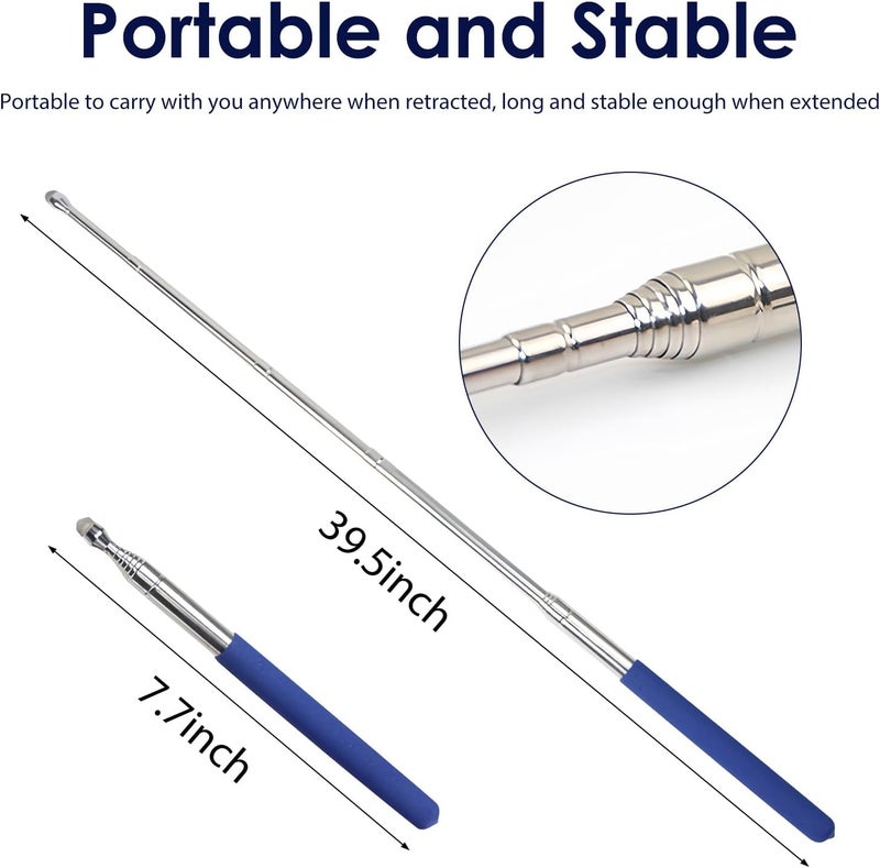 lyforx Retractable Teacher Pointer 𝟑𝟗.𝟓'', Pointer Stick with 𝗦𝘁𝘆𝗹𝘂𝘀 Smooth Sensitive Tablet Pen Stylus Pen, Teacher Coach Presenter Pointer Blue - Image 2